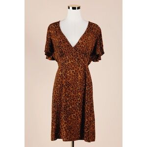 Sz L Faithfull The Brand Farida Mini Dress In Romina Crepe Leopard Print EUC